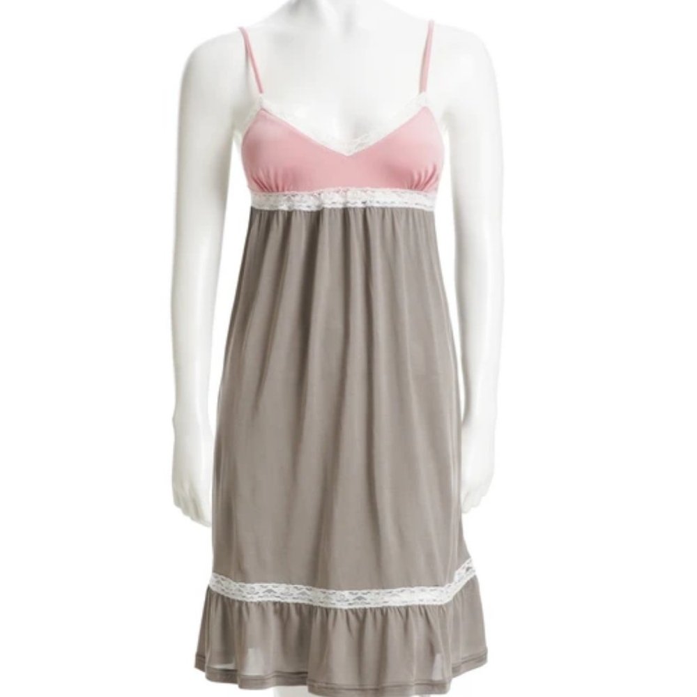 100% silk knit slip Gray and Pink with lace